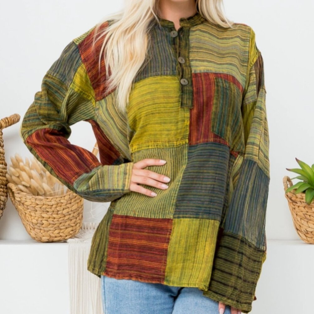 Kathmandu Long Sleeves Patchwork Top